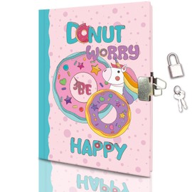 GINMLYDA Diary with Donuts, 17.8 x 13.5 cm, 80 Lined Sheets, 160 Pages Doughnuts, Children's Diary with Lock, Notebook, Girls for Writing and Drawing, Gifts for Girls 6 7 8 9 10 Years