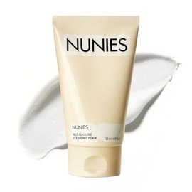 NUNIES Limpiador espumoso alcalino suave, lavado facial coreano diario para pieles sensibles, limpieza profunda con ácido hialurónico y ceramida, rica