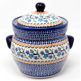 Polish Pottery Fermenting Crock Pot From Zaklady Ceramiczne Boleslawiec, Height: 6", Capacity: 7 Cups in Blue Diamond Dream Pattern