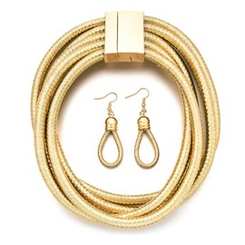 COLORFUL BLING Women Handwoven African Tribal Multilayer Chunky Statement Necklace with Earrings Egypt Bib Collar Choker Costume Party Jewelry-gold