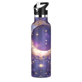 Moon Gem Leaves Botella de agua de acero inoxidable con aislamiento al vacío con mango ancho
