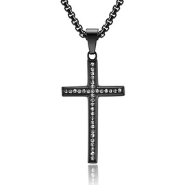 Men Women Stainless Steel Simple Cross Necklace Crucifix Jewelry (Black, One size)
