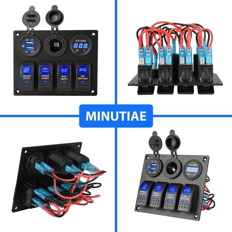 12-24V 4 Gang Toggle Blue LED Rocker Switch Panel Circuit