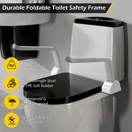 Dyna-Living Toilet Safety Rails 480lbs Load-Bearing Toilet Safety Frame with Flip Up Non-Slip Aluminum Alloy Armrest Toilet Assist Devices for Seniors Toilet Support Bars for Elderly Toilet Seat Rails
