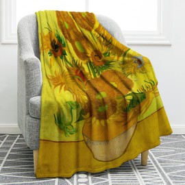 Jekeno Manta con estampado de girasol de Vincent Van Gogh, ultra suave y acogedora para cama, coche, decoración artística para oficina en casa, regalo para mujeres, niñas, familia, niños, para cumpleaños, Navidad, 50 x 60 pulgadas