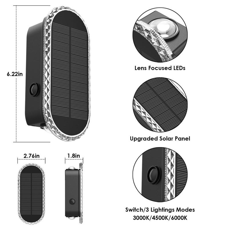 Solar Fence Lights Outdoor - 3000/4000/6000K 3 Modes,Up & Down