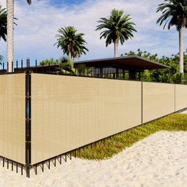 INFRANGE Heavy Duty 195GSM Sand 16' x 1' Fence Privacy Screen Windscreen,with Bindings & Grommets Mesh Shade Net Cover for Wall Garden Yard Backyard-Cable Zip Ties Included