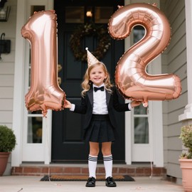 40 Inch Rose Gold Balloon Number 12 Balloon,Jumbo Mylar Foil Helium Balloon for 12 Digital Balloons for Birthday Party,Wedding Anniversary Party Decorations