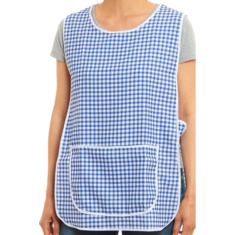 Ladies Gingham Design With Piping Tabard Apron Overalls Front Pocket