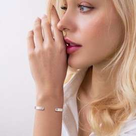 Hisatan Inspirational Gifts for Women, Silver Cuff Bangle Womens Bracelet, Stainless Steel Bracelets Zirconia Jewelry Gift, Christmas Stocking Stuffer Graduation Gifts Mother Daughter Bracelets