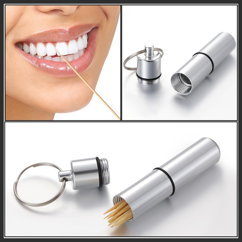 Hotop Pocket Toothpick Holder Waterproof Aluminium Alloy Toothpick Box Metal