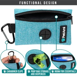 PetAmi Dog Poop Bag Holder for Leash, Dog Poop Bag Dispenser with Clip, Dog Waste Bag Holder for Pet, Dog Treat Pouch, Doggy Walking Camping Accessories with Trash Bag Roll, Blue 1 Pack