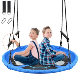 Treeswin Saucer Tree Swing 46 Inch, 800 lb Weight Capacity Outdoor Swing with Tree Strap, Textliene Fabric Waterproof Steel Frame and Carabiner for Playground and Backyard, New Year Day Gifts (Blue)