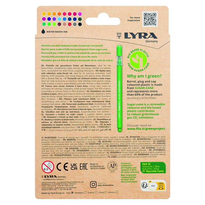 LYRA Graduate Art-Tip Fibre Tip Pens Odourless Water-Based Ink Made