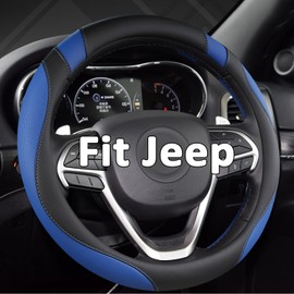 West Llama Customized Auto Car Steering Wheel Cover for Jeep 14.5-15 inches, Steering Wheel Cover for Jeep (Black+Blue - Standard Size)