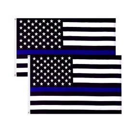 2 Pack Thin Blue Line USA Flags 3X5 FT- Double Stitched American Police Flags-Vivid Color Blue Lives Matter Flags with Brass Grommets