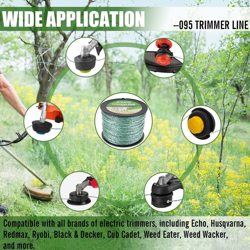 KAKO 095 Trimmer Line Heavy Duty, Weed Wacker String .095