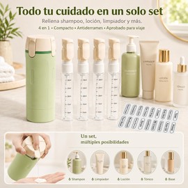 Travel Bottles for Toiletries, Kit de Botellas de Viaje 4 en 1 a Prueba de Fugas Set de 4 Envases 30 ml c/u (120 ml) con Etiquetas Ideal para Gym, Campamento, Equipaje de Mano (Verde)