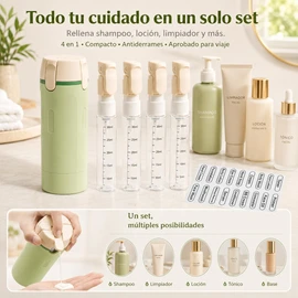 Travel Bottles for Toiletries, Kit de Botellas de Viaje 4 en 1 a Prueba de Fugas Set de 4 Envases 30 ml c/u (120 ml) con Etiquetas Ideal para Gym, Campamento, Equipaje de Mano (Verde)