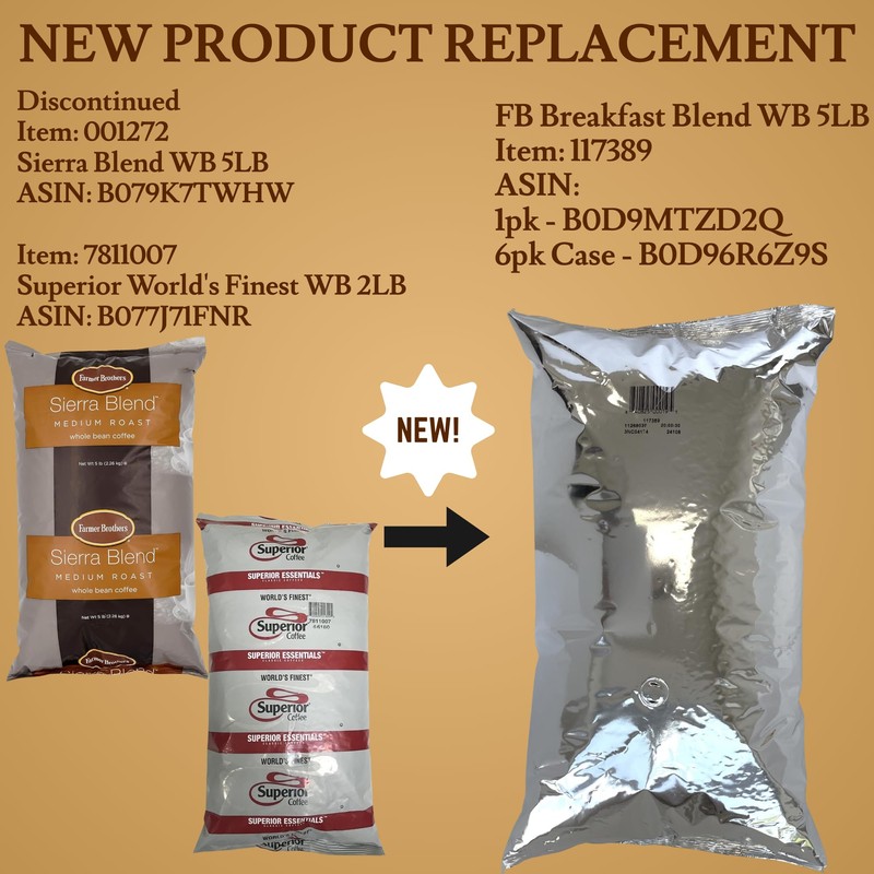 Farmer Brothers Coffee, Whole Bean Coffee, 5LB, Replaces 1272 (One