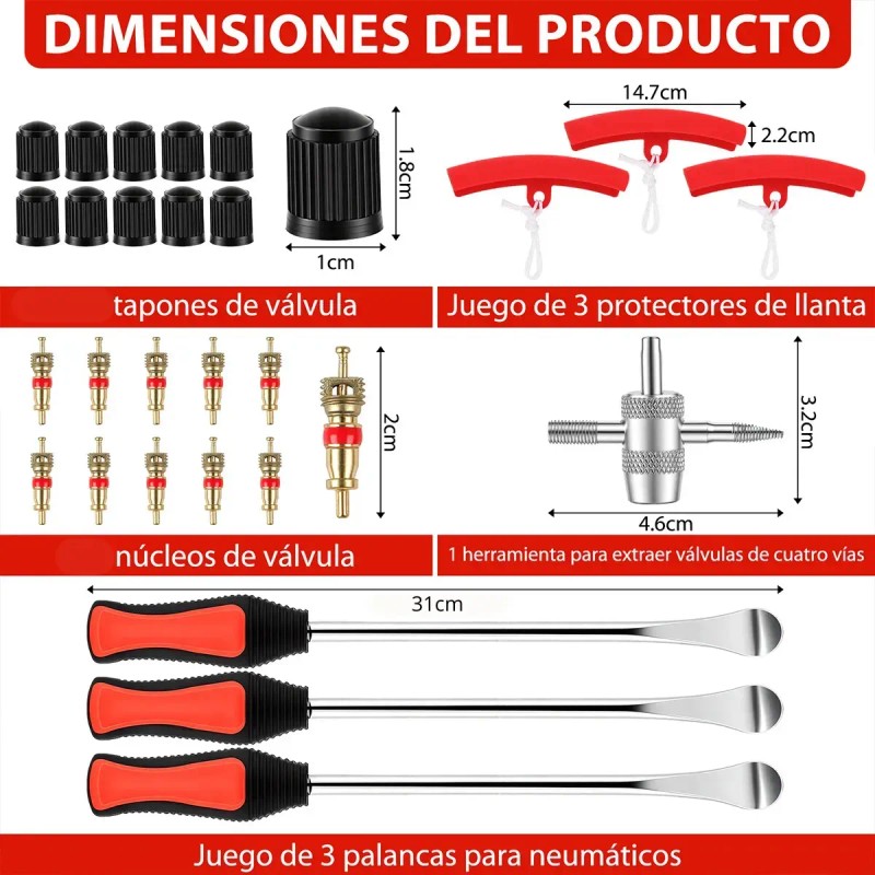 Kit 38 Pz Herramientas Neumáticos Palancas Desmontar Llantas Auto Moto