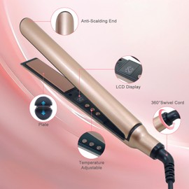 Hopopower Flat Iron Hair Straightener, 1 Inch Hair Straightener and Curler 2 in 1, Tourmaline Ceramic Hair Straightener Iron Curling Iron with Dual Voltage, Adjustable Temp, Auto Off(Rose Gold)