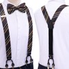 Hi-Tie Black and Gold Mens Stripe Suspender and Pre-Tied Bow
