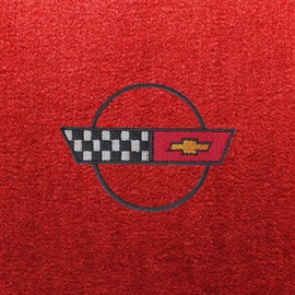 AveryAutoMats Custom Fit 2 Piece Carpet Front Mats Compatible with 1984-1996 Corvette Coupe with Black C4 Flag Logo - Red