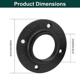 BathAce Industrial Pipe Floor Flange, Heavy Duty Malleable Iron Pipe Fittings, Wall Mounted Vintage DIY Threaded Flange for Decoration Steampunk Furniture Vintage Project, Black(2 Pack, 2 Inch)
