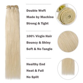 Elailite Real Hair Bundles, Hair Extensions Sew-in Bundle Hair Extensions, Brazilian 100% Human Hair, Straight Hair, 100 g, 14 Inches (1 Bundle) #Platinum Blonde