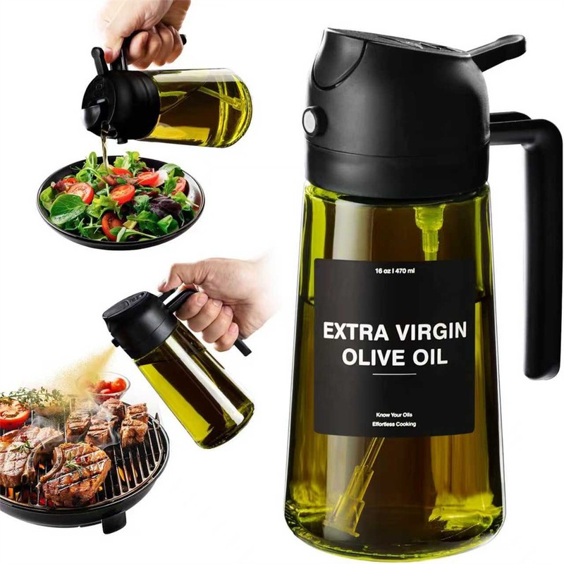2-in-1 Olive Oil Sprayer for Cooking – 16 oz Glass