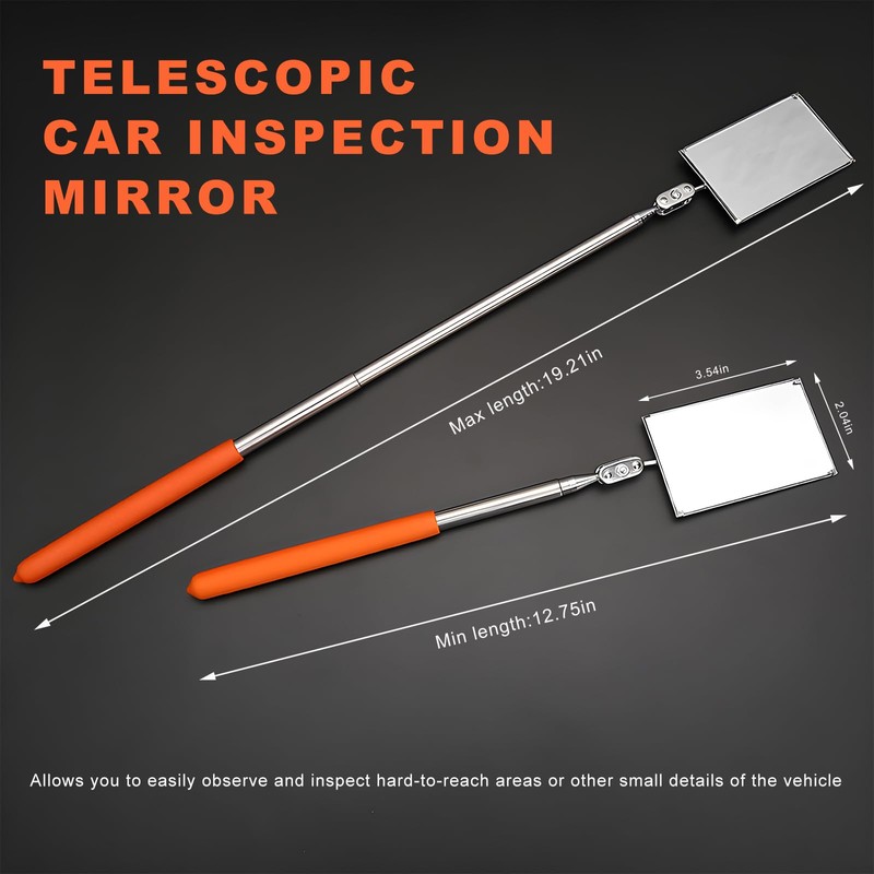 Sun Walker 2 PCS Telescoping Inspection Mirror, 360-Degree Rotatable Rectangular