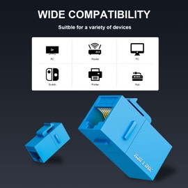 Iwillink RJ45 Cat6 Keystone Coupler 10-Pack, Female to Female Cat6 Keystone Jack, UTP Keystone Coupler Insert, Blue