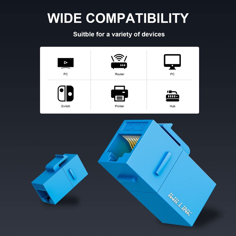 Iwillink RJ45 Cat6 Keystone Coupler 10-Pack, Female to Female Cat6