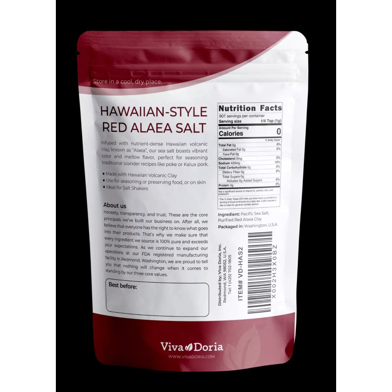 Viva Doria Hawaiian Red Alaea Pacific Sea Salt, Fine Grain,