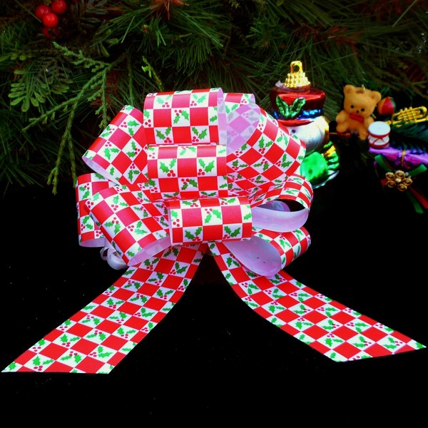Holly Mistletoe Christmas Pull Bows - 5" Wide, Set of