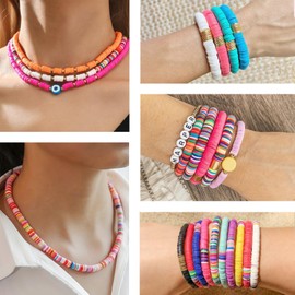 Fournine 6800 pcs Clay Beads Bracelet Making Kits, Friendship Bracelet Kit Beads for Jewelry Making, Polymer Heishi Beads Set for Bracelet Necklace DIY Crafts Gift for Teen Girls