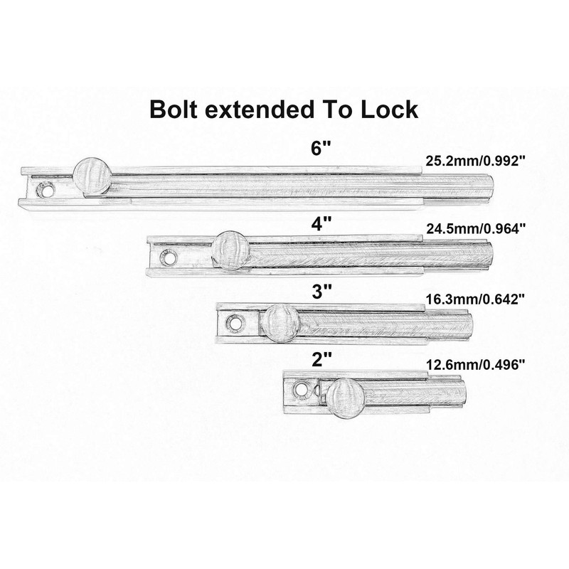 QCAA Solid Brass Surface Bolt, 2", Satin Nickel, 4 Pack,