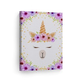 Smile Art Design Cute Unicorn Wall Decor Unicorn Gift Purple Floral Background CANVAS PRINT Kids Room Decor Wall Art Baby Room Decor Nursery Decor Ready to Hang Made in the USA- 28x19