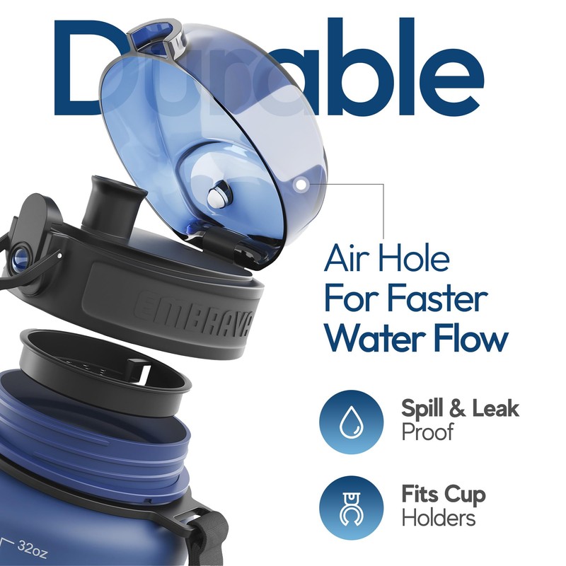 Embrava Best Sports Water Bottle - 32oz - Leakproof &