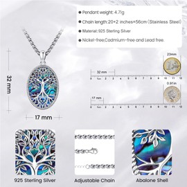Eusense Tree of Life Pendant 925 Sterling Silver Necklace Tree Life Gifts Jewellery for Mother's Day Women Ladies Girls, Sterling Silver, No Gemstone
