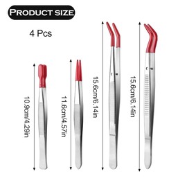 4 Stück Pinzette mit Gummis pitzen, Edelstahl Pinzetten mit Flacher Spitze, Flach Gebogener Gespitzte Pinzette, PVC-Silikon Beschichtete, für Labor Schmuck, Briefmarken, DIY Herstellung Münzen