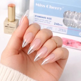 Miss Cherry Kit De Uñas 240pz Tips Soft Gel Con Base Rubber Tip Cristal Stiletto Corto Con 1pz Rubber