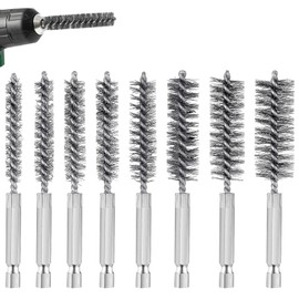 Steel Brush, Pack of 8 Cylinder Wire Brush, 8 Sizes Boiler Brush, (8 mm, 9 mm, 10 mm, 11 mm, 13 mm, 15 mm, 17 mm, 19 mm) for Cleaning Cylinders, Pipes