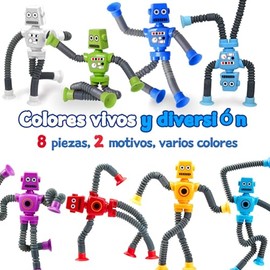 8 Piezas Robot Telescopica con Ventosa, Mini Ttubos Sensoriales, Juguetes Sensoriales Tubes para Niños, Pop Tube Sensor, Colorido Kit de Tubo Estirabl