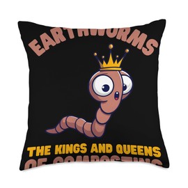 Earthworms Farming Composting Vermiculture Earthworms The Kings and Queens of Composting Worm Farming Throw Pillow, 18x18, Multicolor