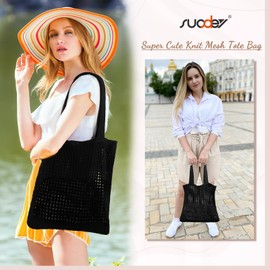 SUOSDEY Crochet Mesh Beach Tote Bag, Summer Vacation Aesthetic Knit Boho Shoulder Bag for Women