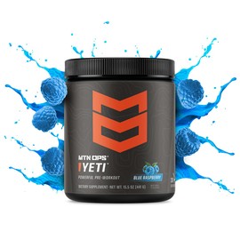 MTN OPS Yeti Pre-Workout Powder Energy Drink with Creatine, 200mg Caffeine & BCAAs with Beta Alanine, 30-Serving Tub, Blue Raspberry