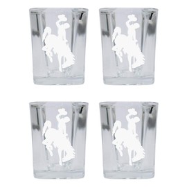 Wyoming Cowboys 2 Ounce Square Shot Glass laser etched logo Design 4-Pack