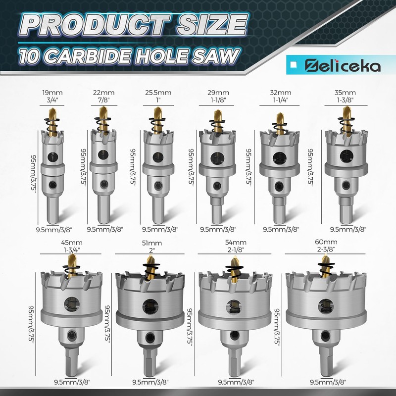 Zeliceka TCT 14 pcs Carbide Hole Saw Kit for Hard